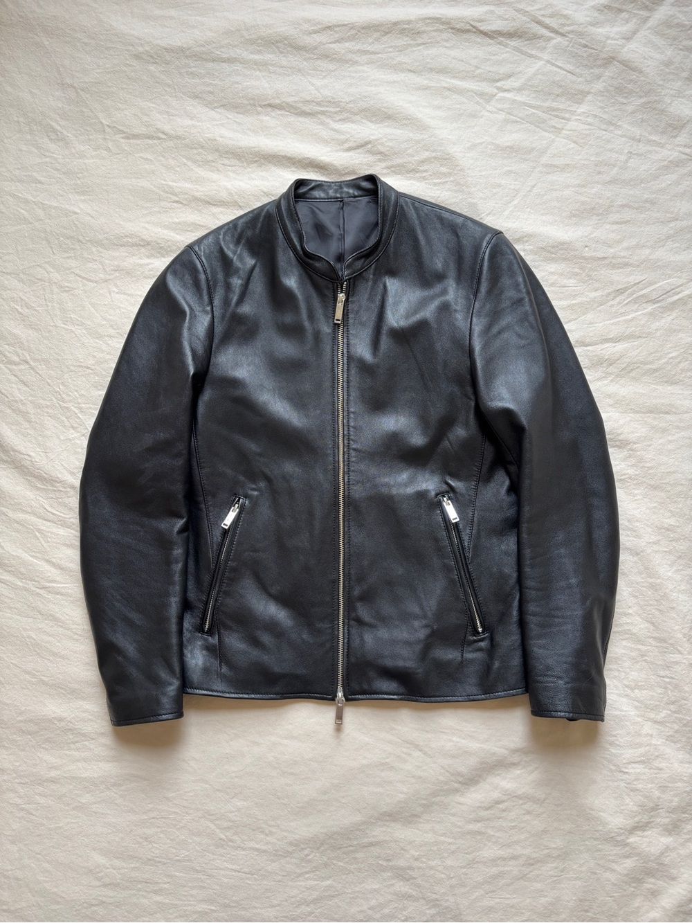 Studious Black Lambskin Leather Racer Jacket Size S Made in Japan
